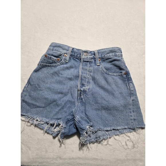 Levi's (Size 25) Denim Ribcage Shorts Medium Wash Cutoff Buttonfly High Waist - Picture 1 of 13
